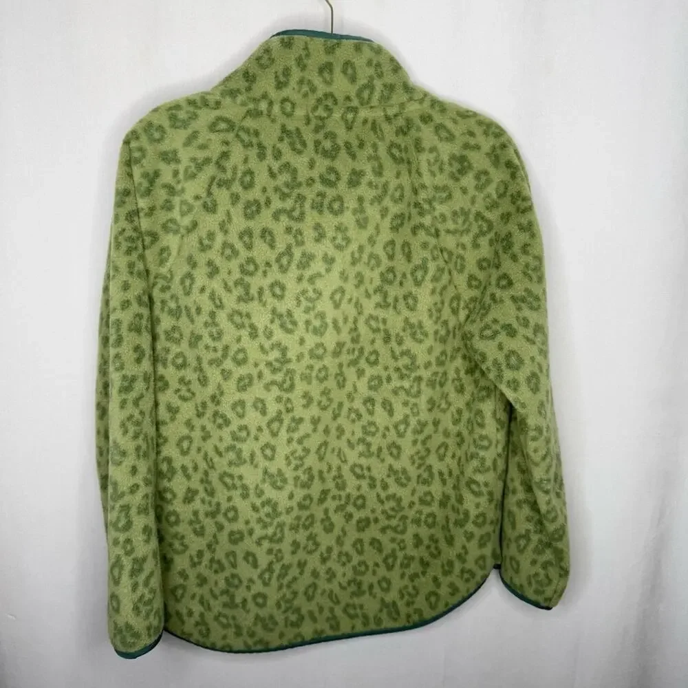 J. CREW / green leopard cheetah quilted button-neck sherpa tunic fleece / M
